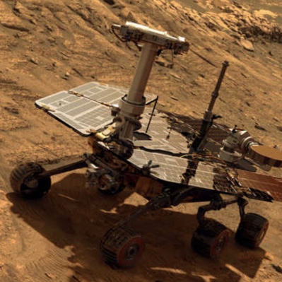 An artist's impression of the Opportunity rover on Mars.
