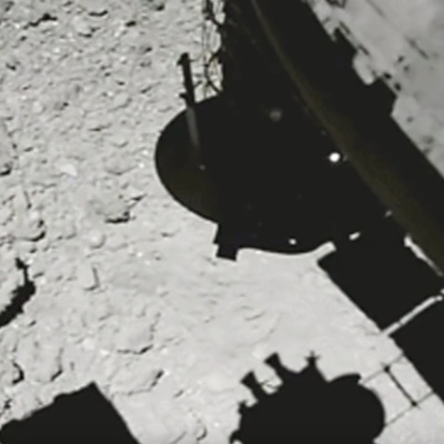 The surface of the Ryugu asteroid as the Hayabusa2 probe comes in for a landing.
